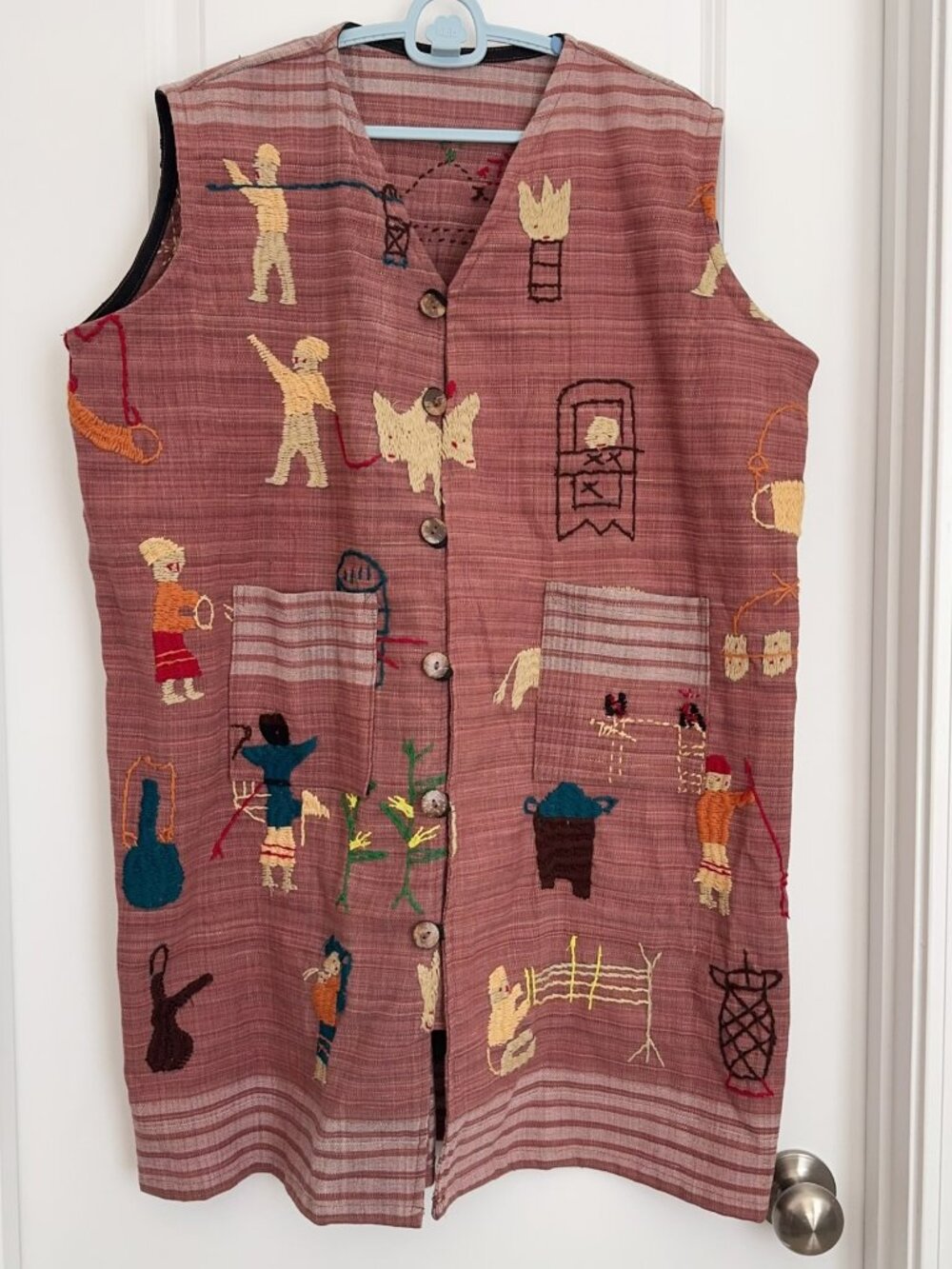 Handmade Naga Embroidered Long Vest Boho Cotton Duster Artisan One of a Kind